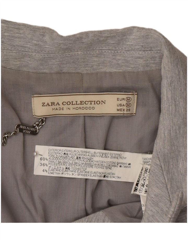 Zara Chaqueta Blazer Larga De 1 Botón para Mujer UK 42 Algodón Gris Medio