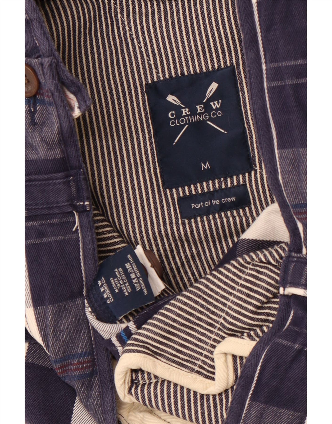 CREW CLOTHING Pantalones cortos tipo cargo para hombre medianos W32 Algodón a cuadros azul marino