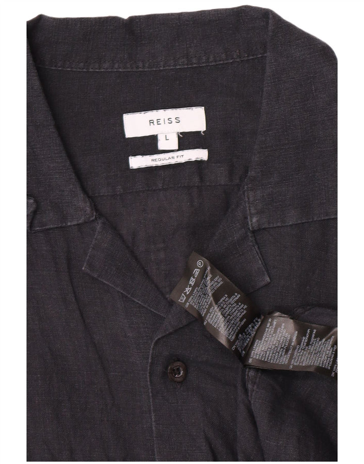 Camisa Reiss de manga corta y ajuste regular para hombre, talla grande, lino azul marino