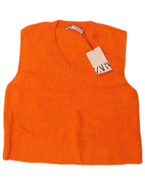 Zara Mujer Crop Vest Tank Top UK 40 Algodón Naranja Mediano