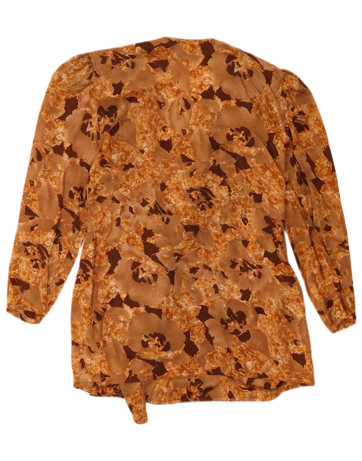 Vintage mujer camisa blusa Reino Unido 16 poliéster floral beige grande