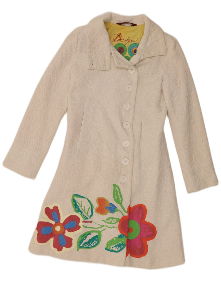 Abrigo Desigual Mujer EU 38 Algodón Floral Blanco Medio