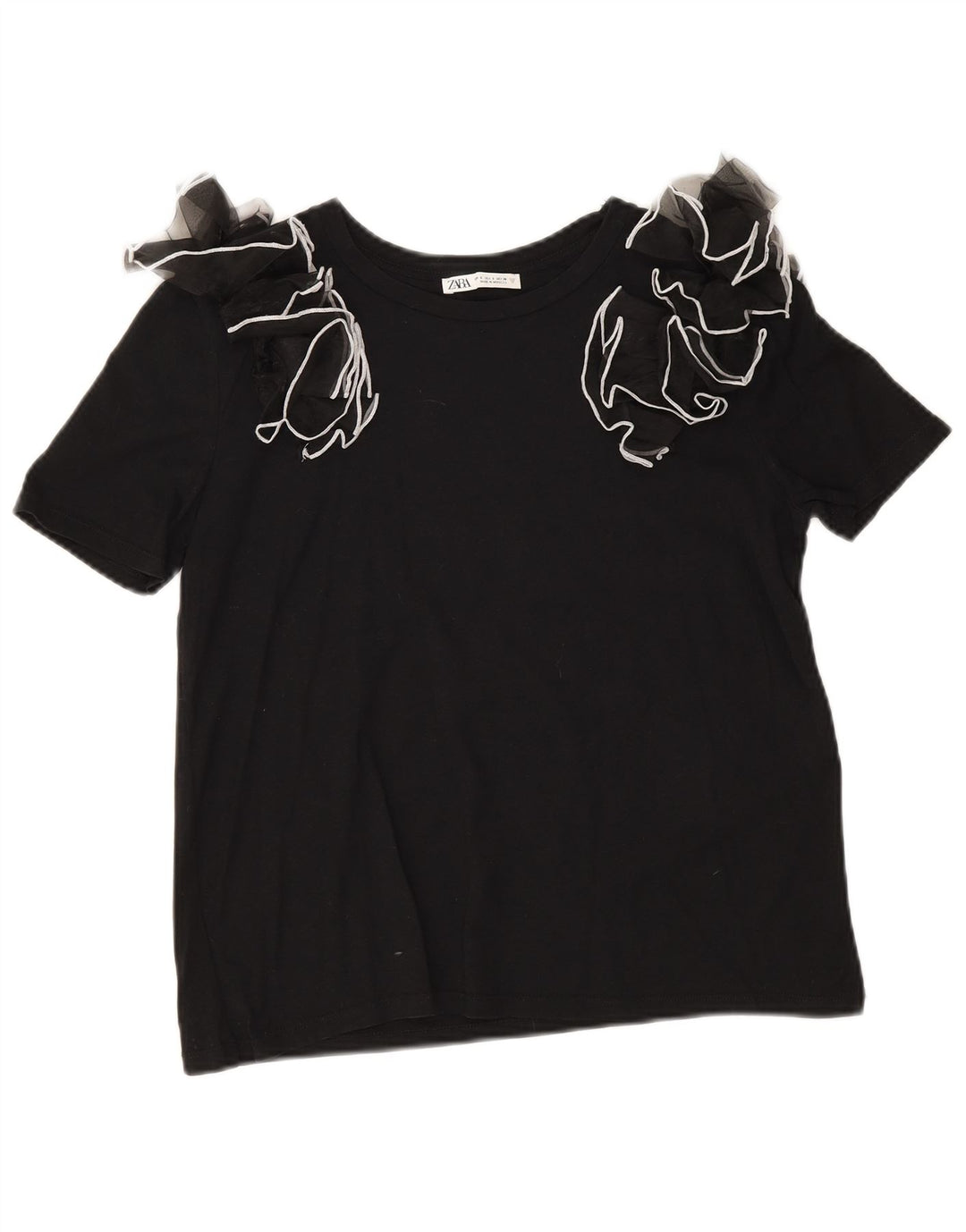 Zara Mujer Blusa Top Reino Unido 10 Pequeño Algodón Negro