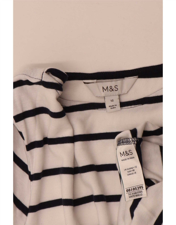 Marks & Spencer Top para mujer manga 3/4 UK 12 Algodón a rayas blanco mediano