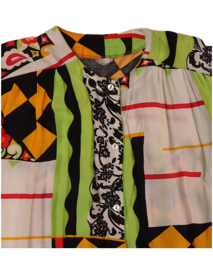 Vintage mujer camisa de manga corta blusa Reino Unido 20 2XL patchwork multicolor