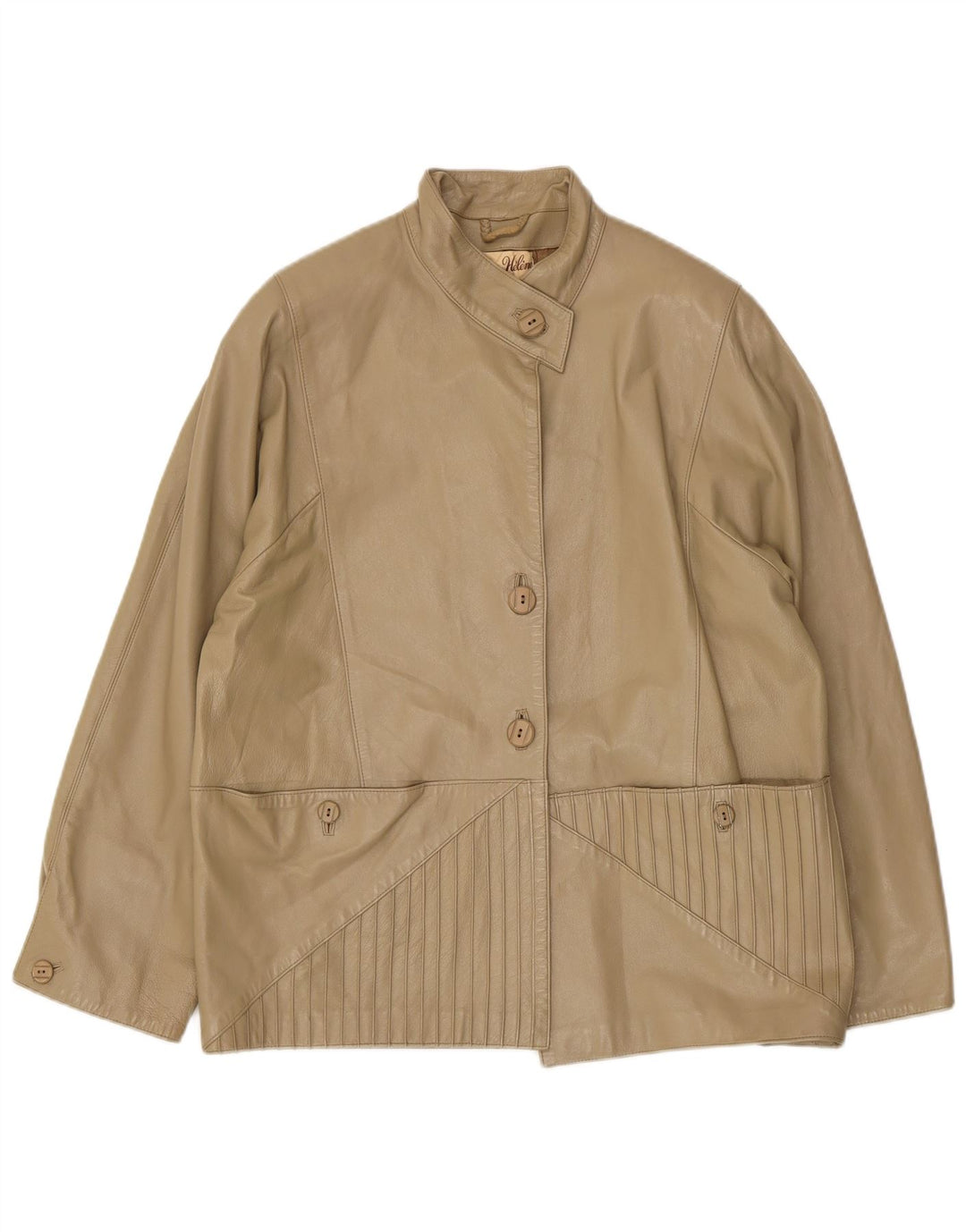 Chaqueta de cuero vintage para mujer IT 46 cuero beige grande