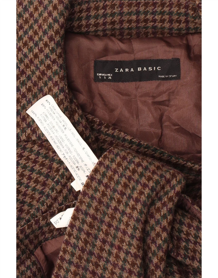 ZARA Chaqueta Bomber Mujer UK 8 Small Lana De Pata De Gallo Marrón