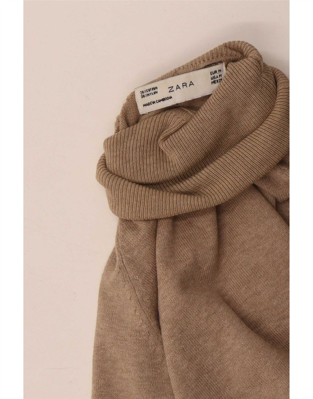 Zara - Jersey con cuello vuelto para mujer, talla 40, algodón beige medio