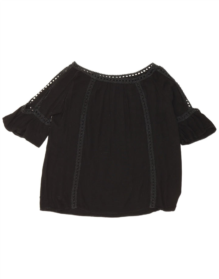 Vintage mujeres fuera del hombro Top Reino Unido 16 Grande Negro