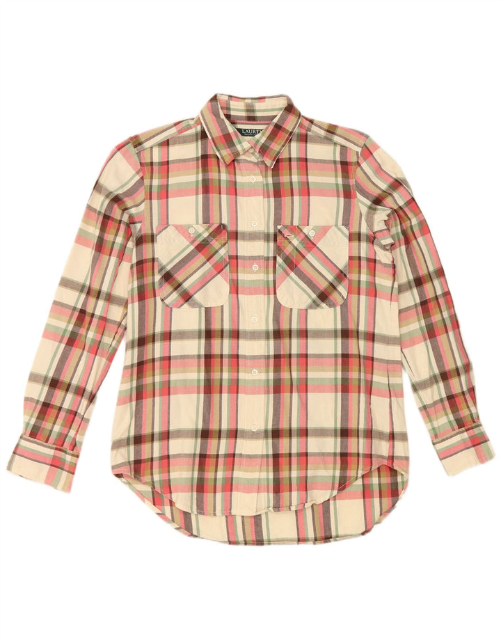 Ralph Lauren Camisa de franela para mujer UK 10 Small Off White Check