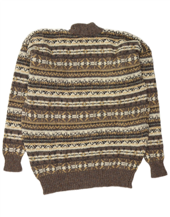 PAOLO DI QUINTO Suéter tipo jersey con cuello alto para hombre, talla grande, color marrón, Fair Isle