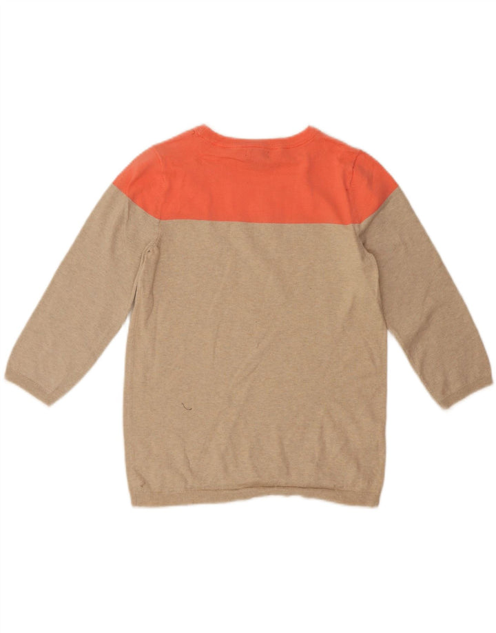 EDDIE BAUER Womens Crew Neck Jumper Sweater UK 14 Medium Beige Colourblock Vintage Eddie Bauer and Second-Hand Eddie Bauer from Messina Hembry 