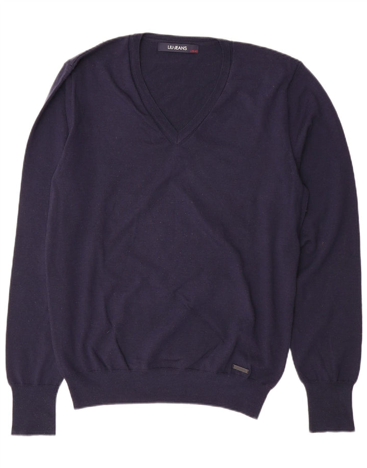 LIU JO Jersey con Cuello en V para Mujer UK 18 XL Lana Azul Marino