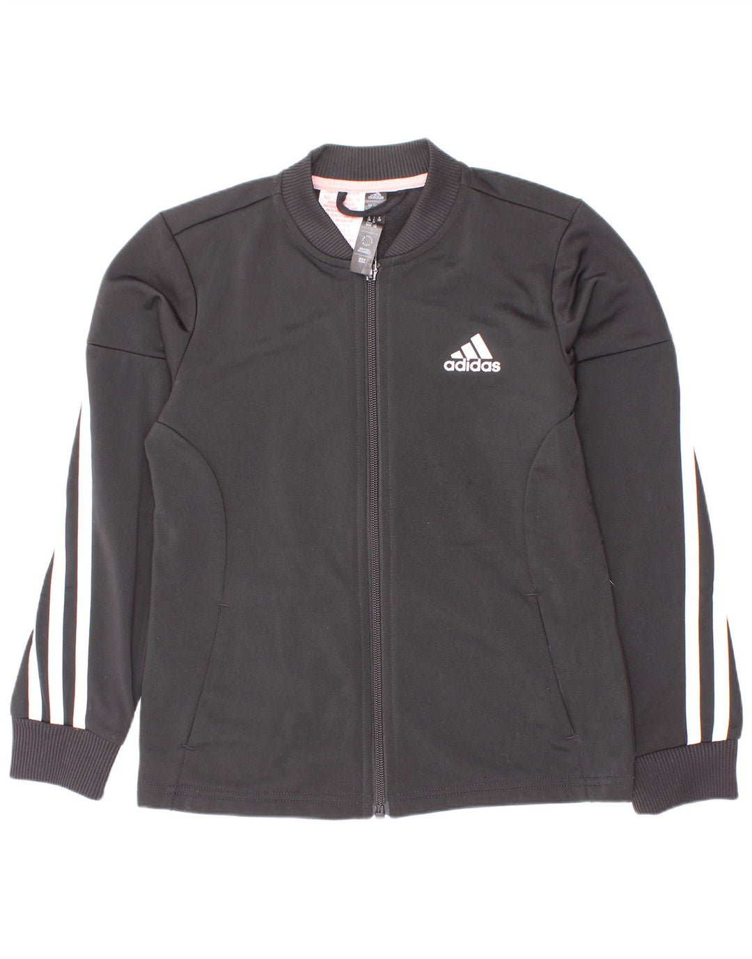 Adidas - Chaqueta de chándal para niña, 7-8 años, color negro, poliéster a rayas
