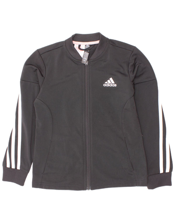 Adidas - Chaqueta de chándal para niña, 7-8 años, color negro, poliéster a rayas