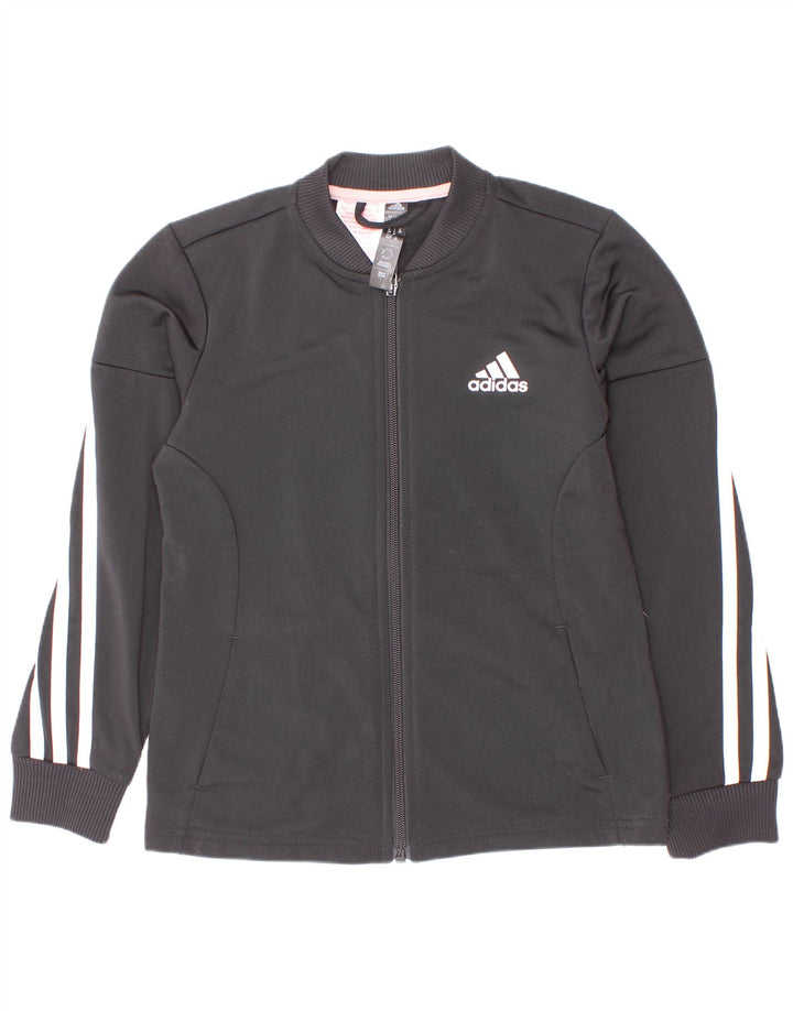 Adidas - Chaqueta de chándal para niña, 7-8 años, color negro, poliéster a rayas
