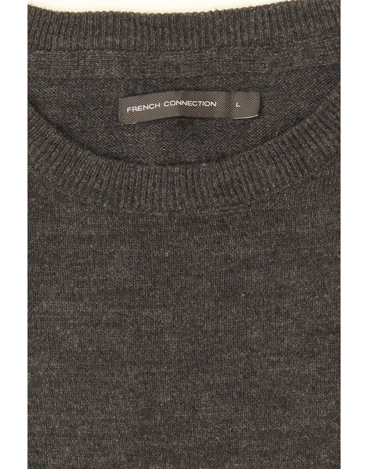 French Connection Suéter tipo jersey con cuello redondo para hombre, talla grande, gris