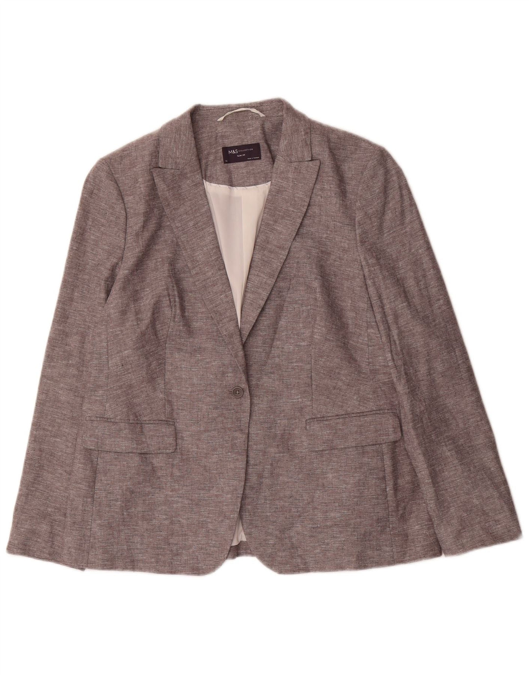 Marks & Spencer Chaqueta Blazer Slim Fit con 1 botón para Mujer UK 46 Grande Gris