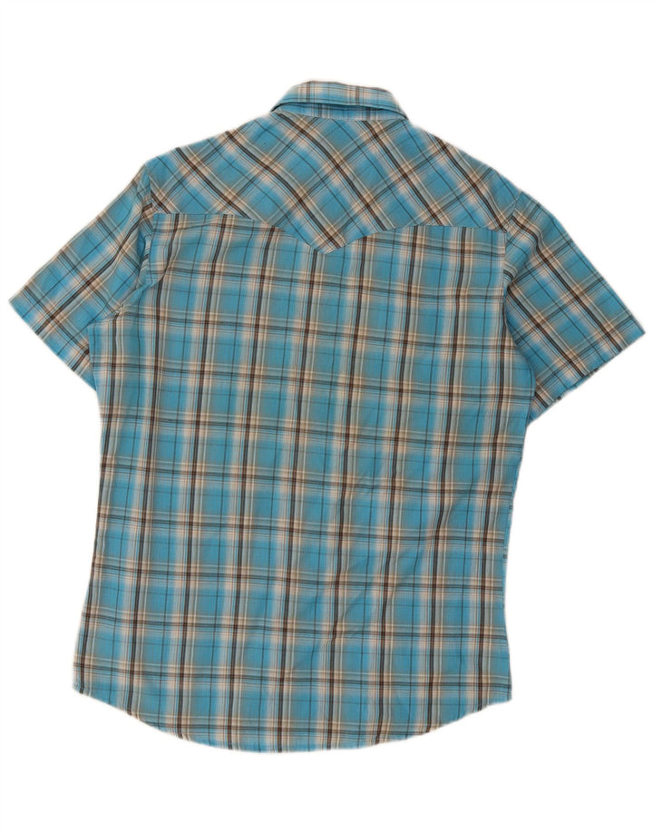 Wrangler Camisa de manga corta estilo western para hombre con cuadros en azul medio