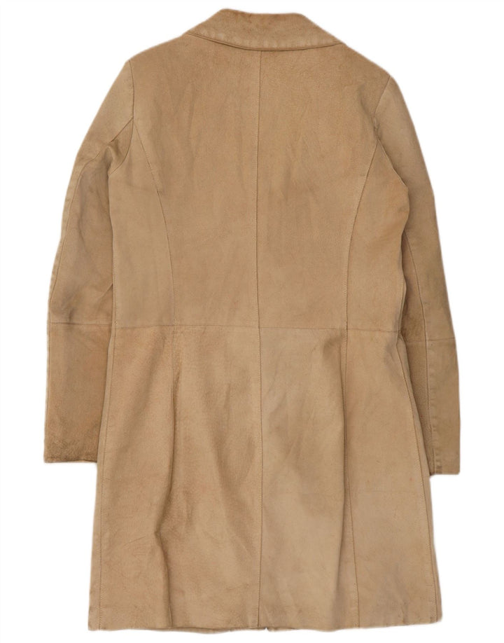 Vintage mujer ante abrigo Reino Unido 10 pequeño cuero beige