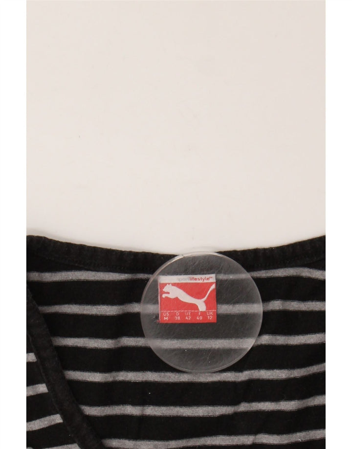 PUMA Womens T-Shirt Top UK 12 Medium Black Striped
