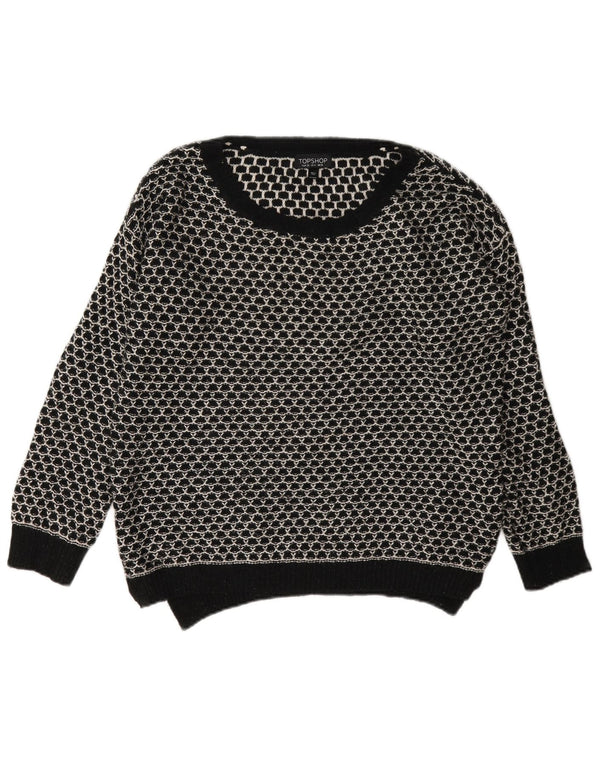 Topshop Suéter tipo jersey con cuello barco para mujer UK 8 Small Black Geométrico