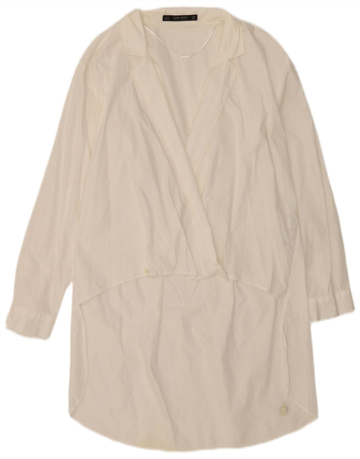 Zara Vestido recto de manga larga para mujer UK 10 Small White Cotton