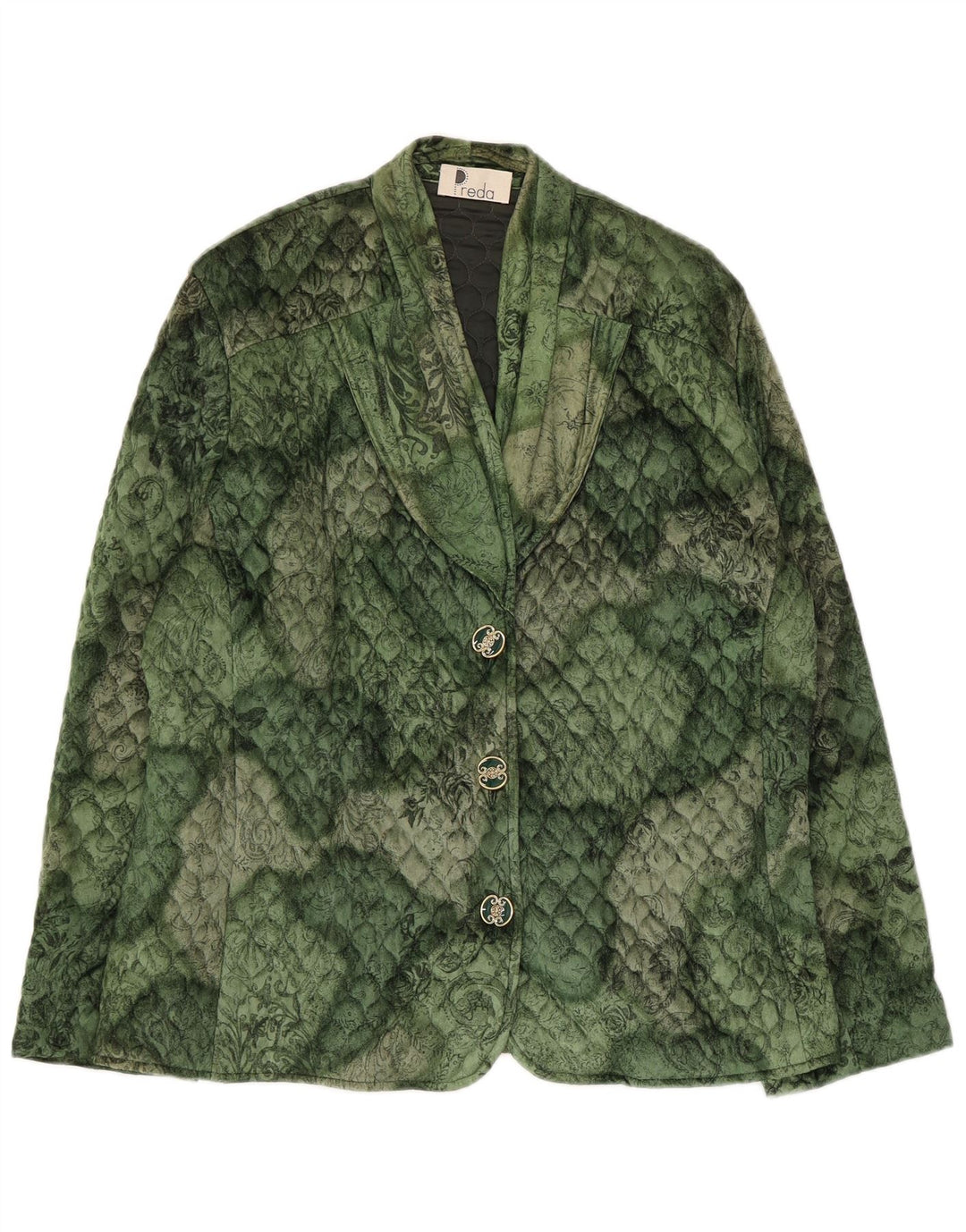 Vintage mujer 3 botones acolchado Blazer chaqueta Reino Unido 16 grande verde floral