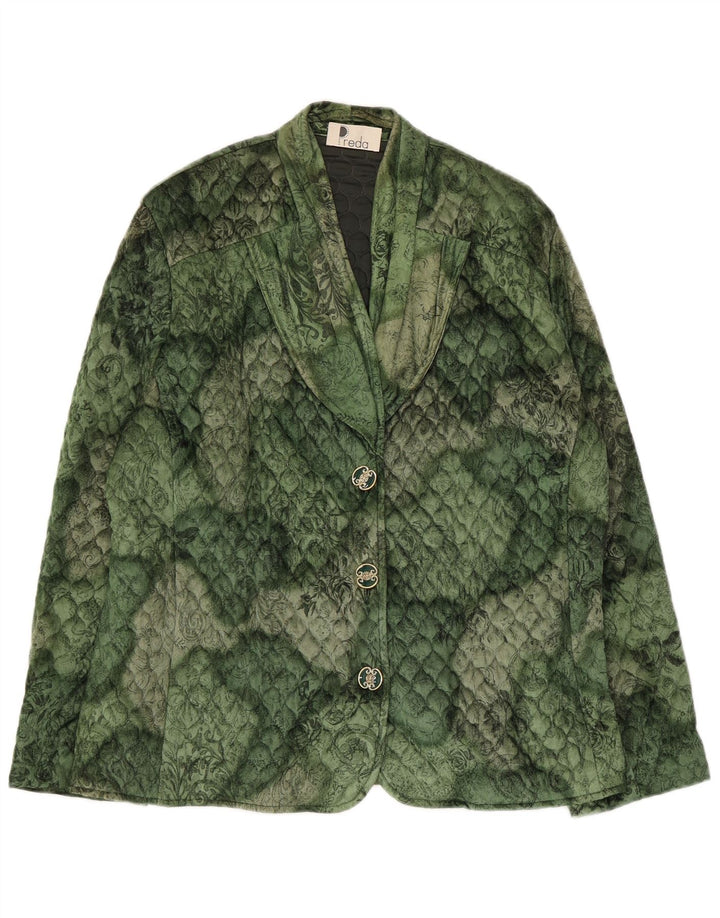 Vintage mujer 3 botones acolchado Blazer chaqueta Reino Unido 16 grande verde floral