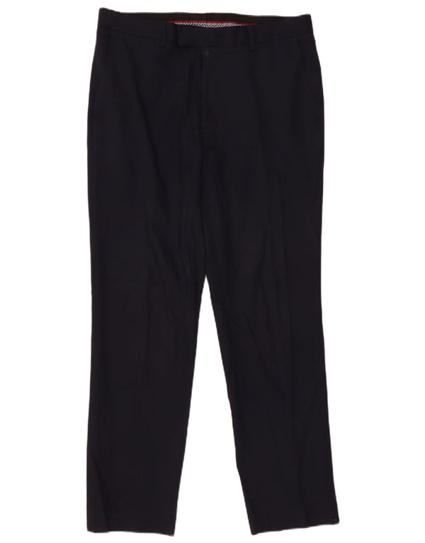Marks & Spencer Pantalón de traje ajustado para hombre W36 L31 Lana azul marino