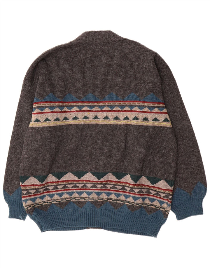 Vintage hombres Cardigan suéter XL gris geométrico