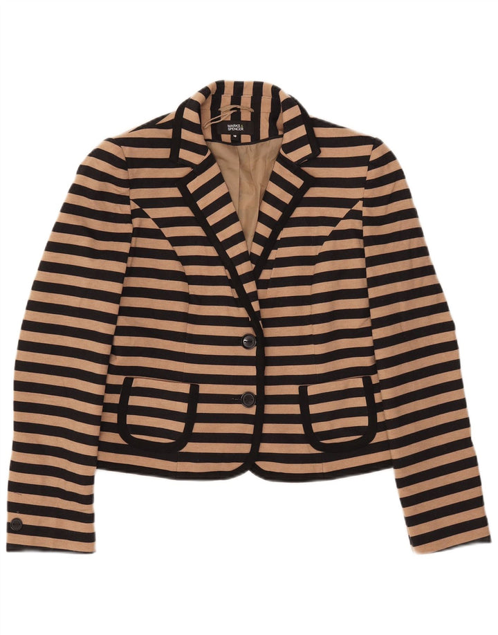 Marks & Spencer Chaqueta Corta para Mujer UK 10 Small Beige Rayas