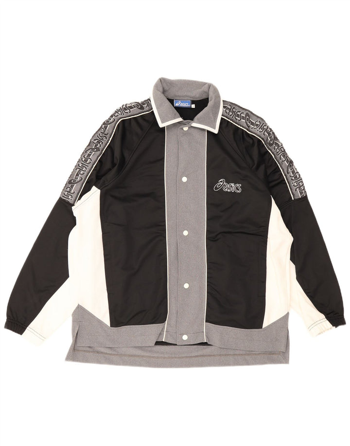 Asics Hombre Gráfico Chándal Top Chaqueta Mediano Negro Colorblock