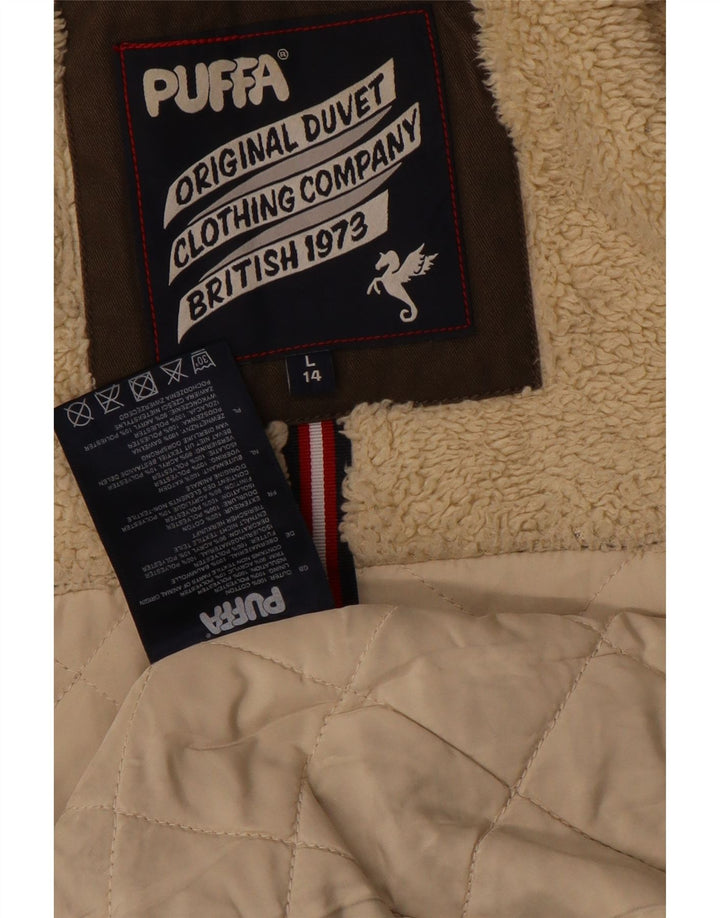 Puffa Chaqueta Parka con Capucha para Mujer Reino Unido 44 Grande Algodón Marrón