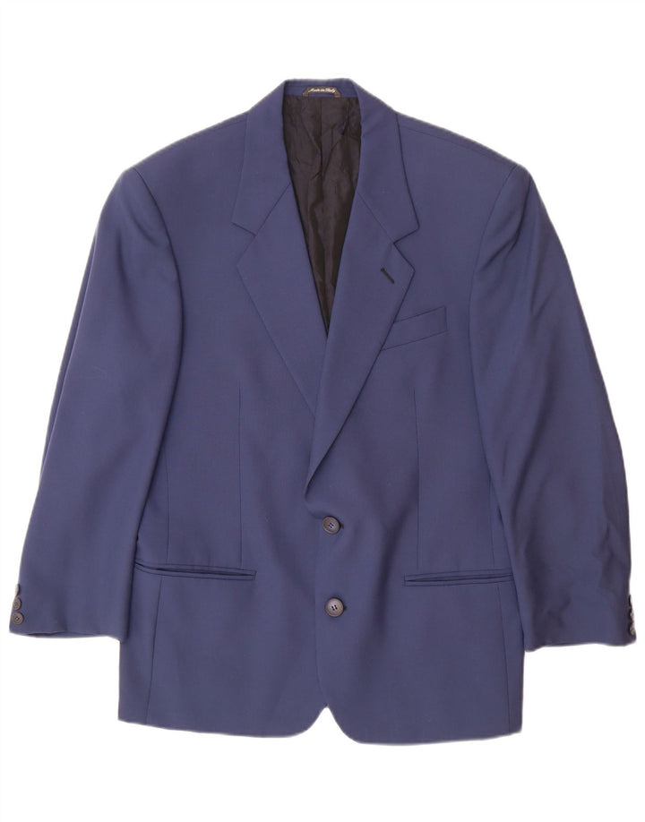 Biagiotti Chaqueta tipo blazer de 2 botones para hombre UK 38 Azul medio Lana virgen