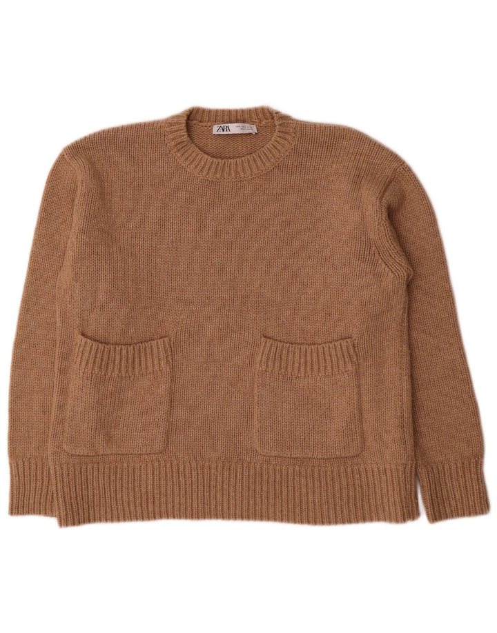Zara Mujer Oversize Cuello Redondo Jersey Jersey UK 10 Small Marrón Poliéster