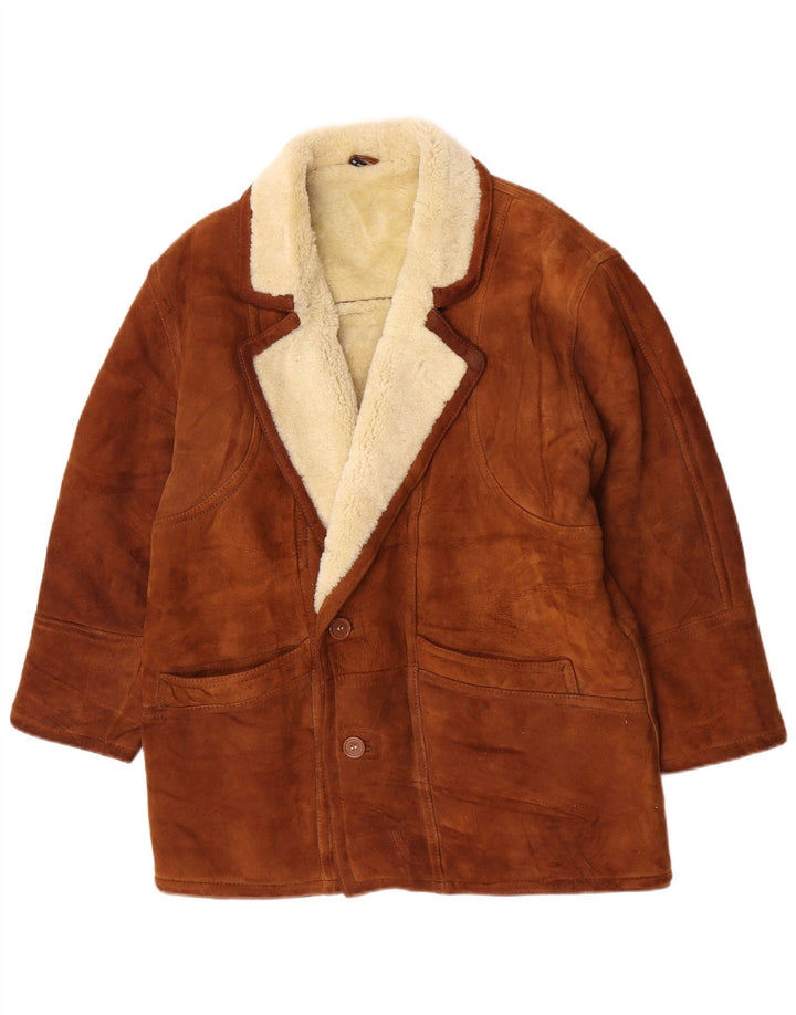 Vintage hombres shearling chaqueta Reino Unido 36 pequeño marrón