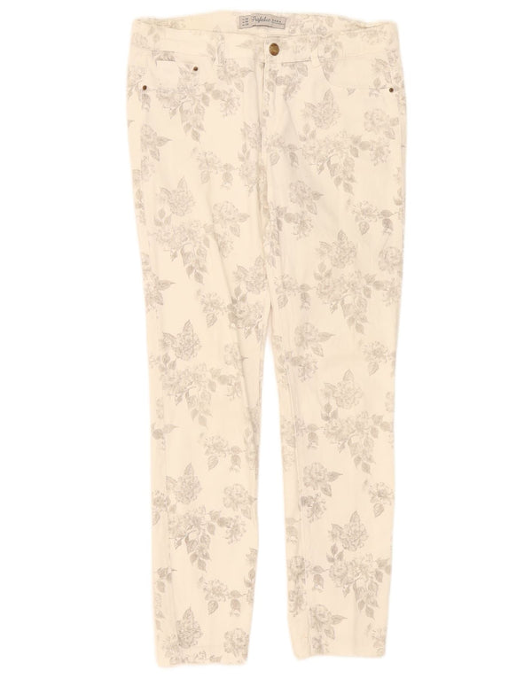 Zara Mujer Trafaluc Slim Casual Pantalones EU 38 Small W28 L27 Blanco Floral