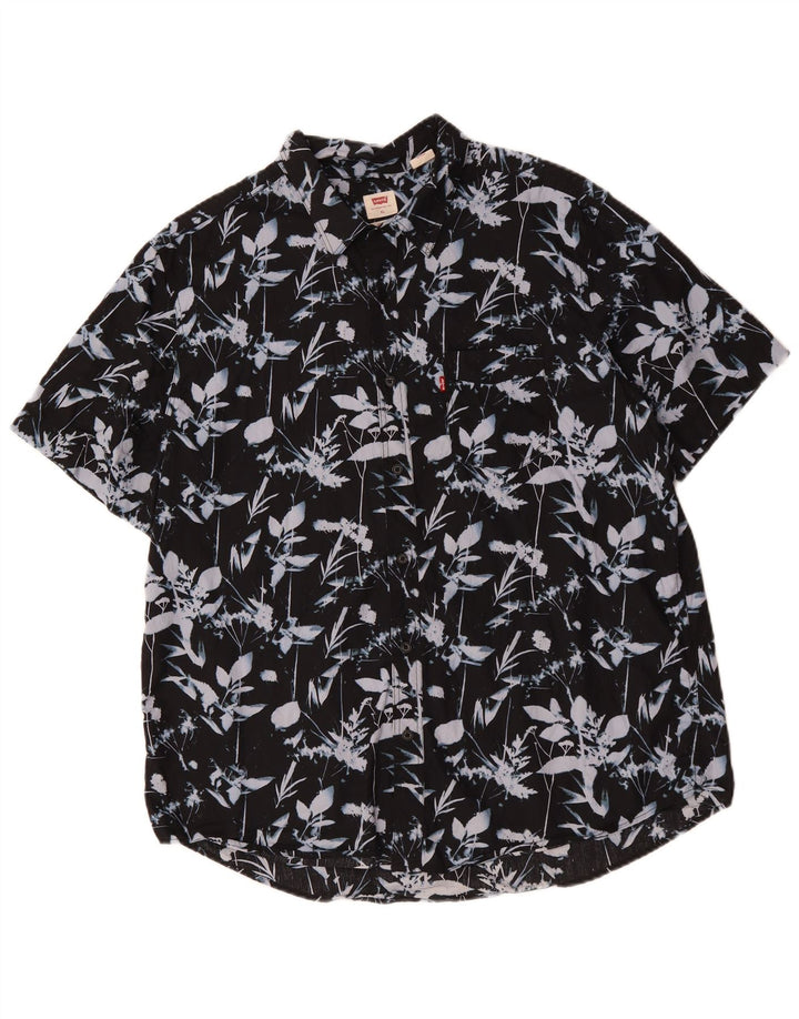 LEVI'S Camisa estándar de manga corta para hombre XL Algodón floral negro