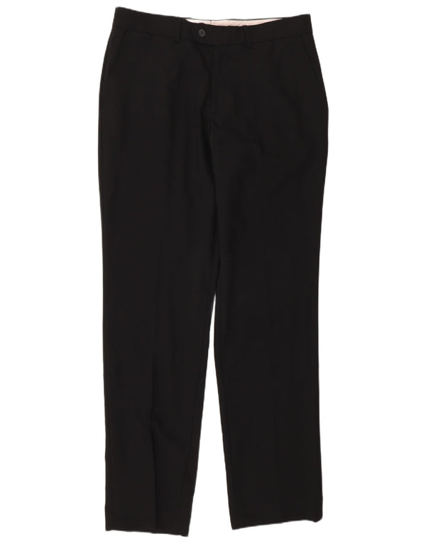 Zara Pantalón de traje recto para hombre EU 42 Large W32 L34 Lana negra