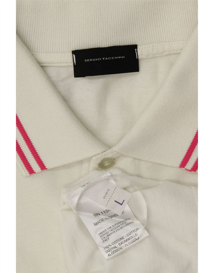 SERGIO TACCHINI Polo de manga larga para hombre de algodón blanco roto grande