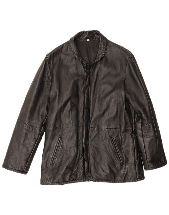 Chaqueta de cuero vintage para hombre IT 52 XL cuero negro