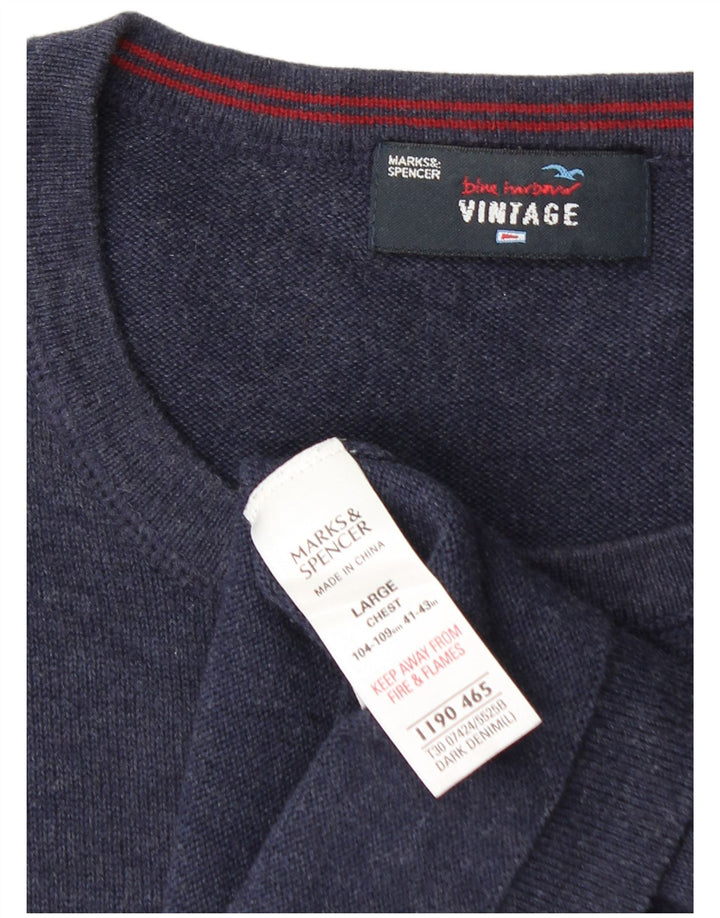 Marks & Spencer Jersey de cuello redondo azul Harbor para hombre, talla grande, azul marino
