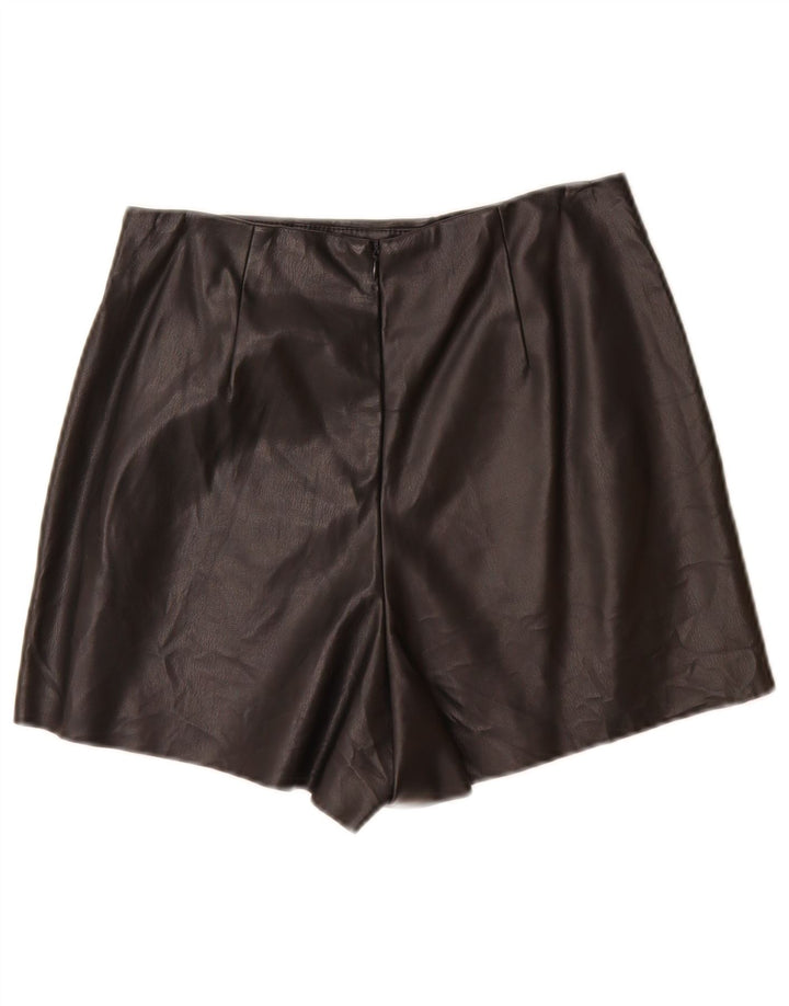 ZARA Mujer Shorts Casual De Piel Sintética Small W26 Poliuretano Negro