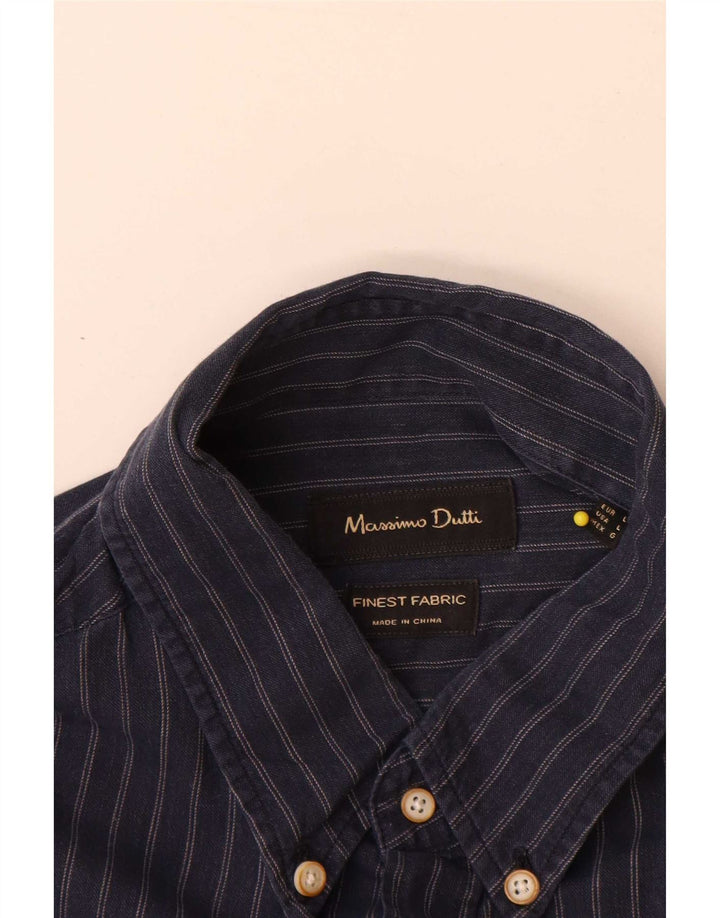 Camisa Massimo Dutti Hombre Large Azul Marino Raya diplomática Algodón