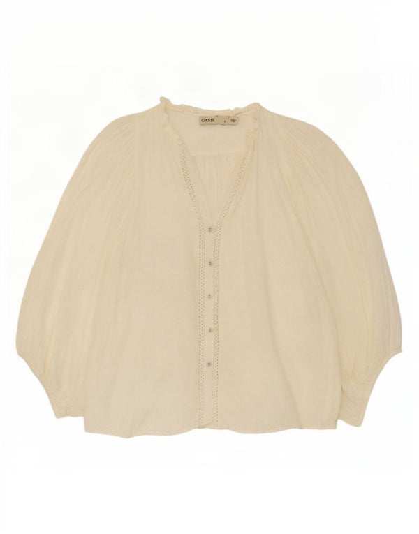 Oasis Blusa de manga 3/4 para mujer UK 8 Small White Spotted Viscose
