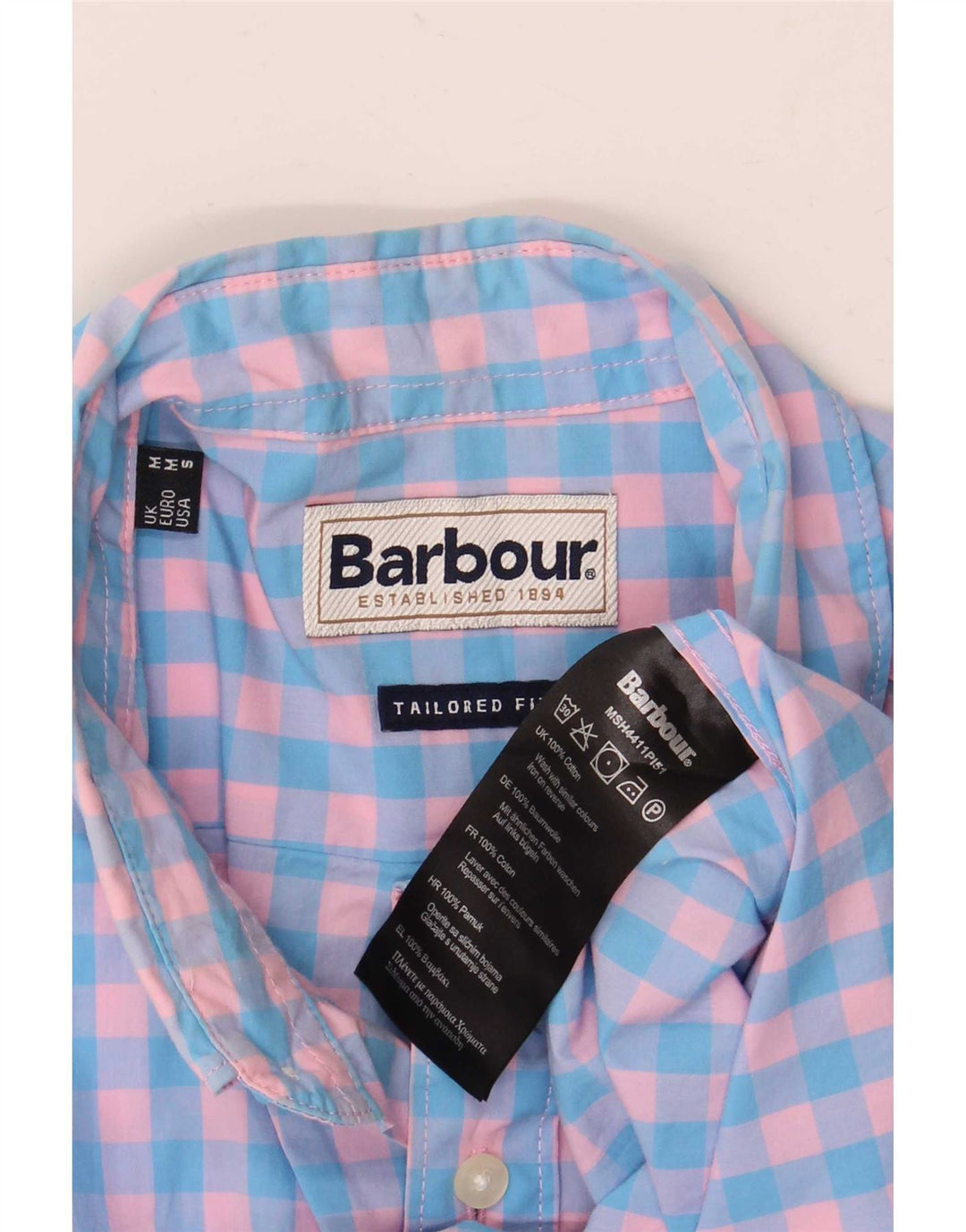Barbour Hombre Camisa Entallada De Manga Corta De Algodón A Cuadros Azul Medio