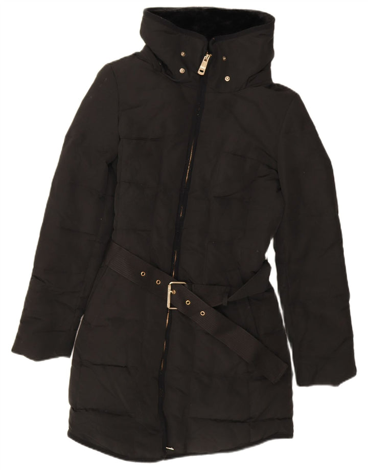 Zara Mujer Abrigo Acolchado UK 42 Mediano Negro