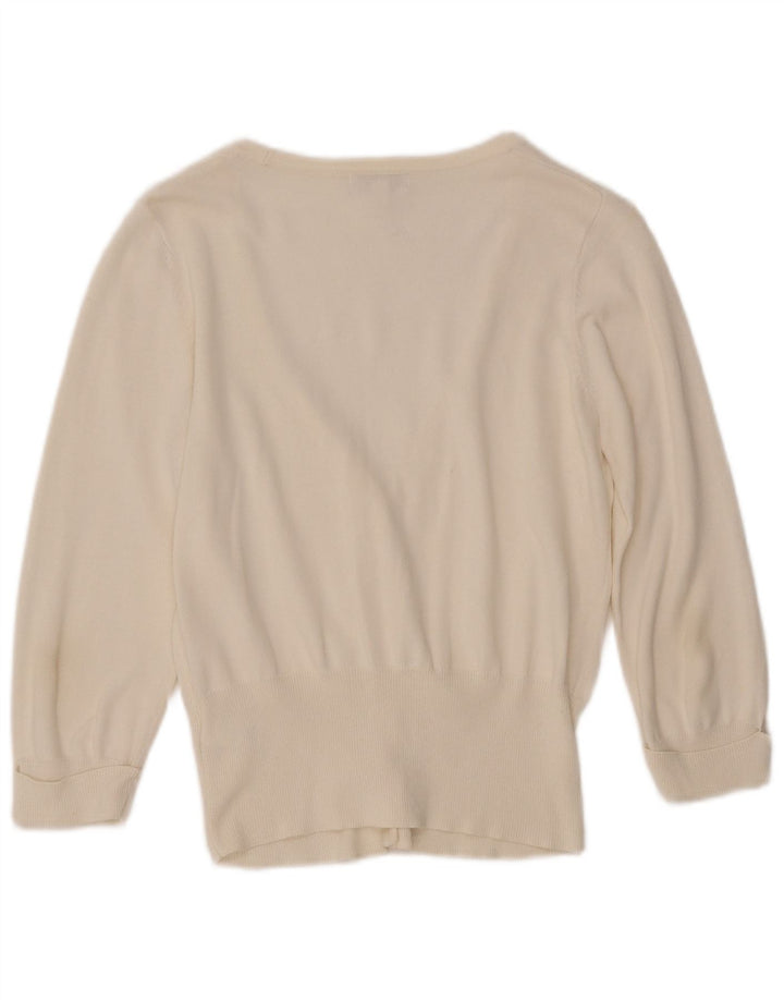 MONSOON Suéter tipo cárdigan de manga 3/4 para mujer UK 40 Algodón blanco mediano