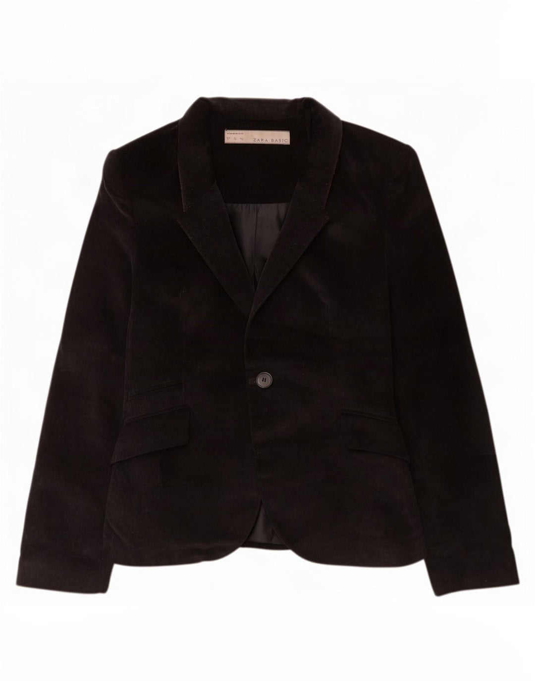 Zara Chaqueta Blazer De Pana Con 1 Botón Para Mujer UK 42 Mediana Algodón Negro